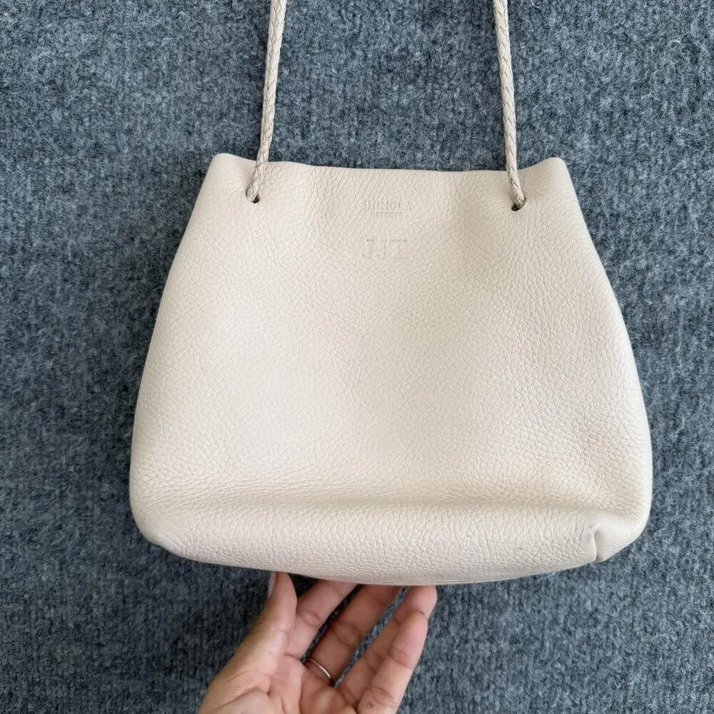 Shinola Leather Shoulder Tote Crossbody Bag Light Pink Braided Strap Minimalist